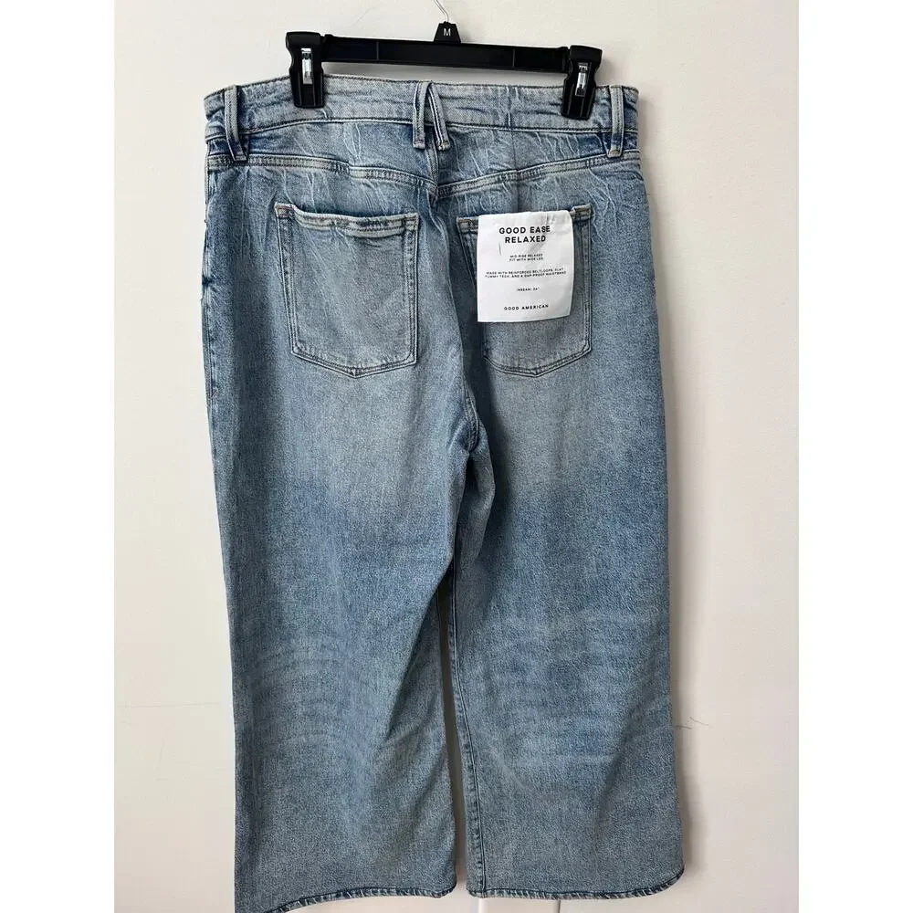 Good American Good Ease Relaxed Jean Crossover Waistband Size 10 - Picture 7 of 9